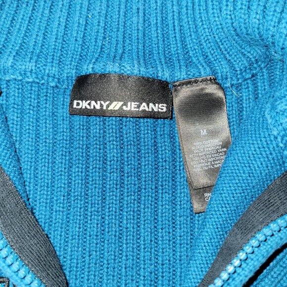 DKNY Jeans | Vintage Peacock Blue ¼ Zip Logo Mock Neck Sweater | M - Picture 7 of 9
